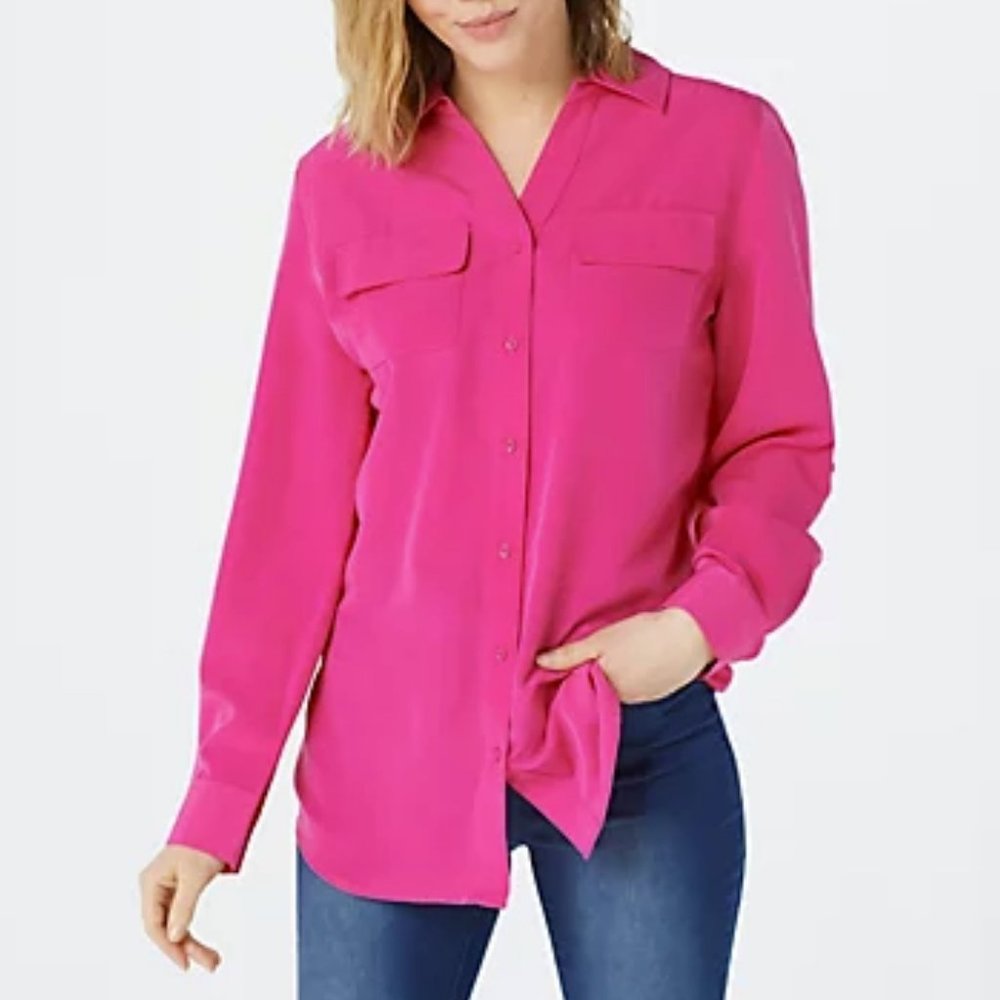 Denim & Co Roll Tab Sleeve Button Front Soft Utility Tunic 8500